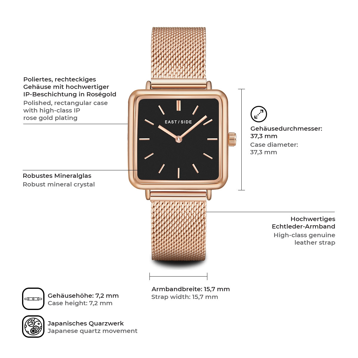 Damen Quarzuhr roségold Edelstahl roségold