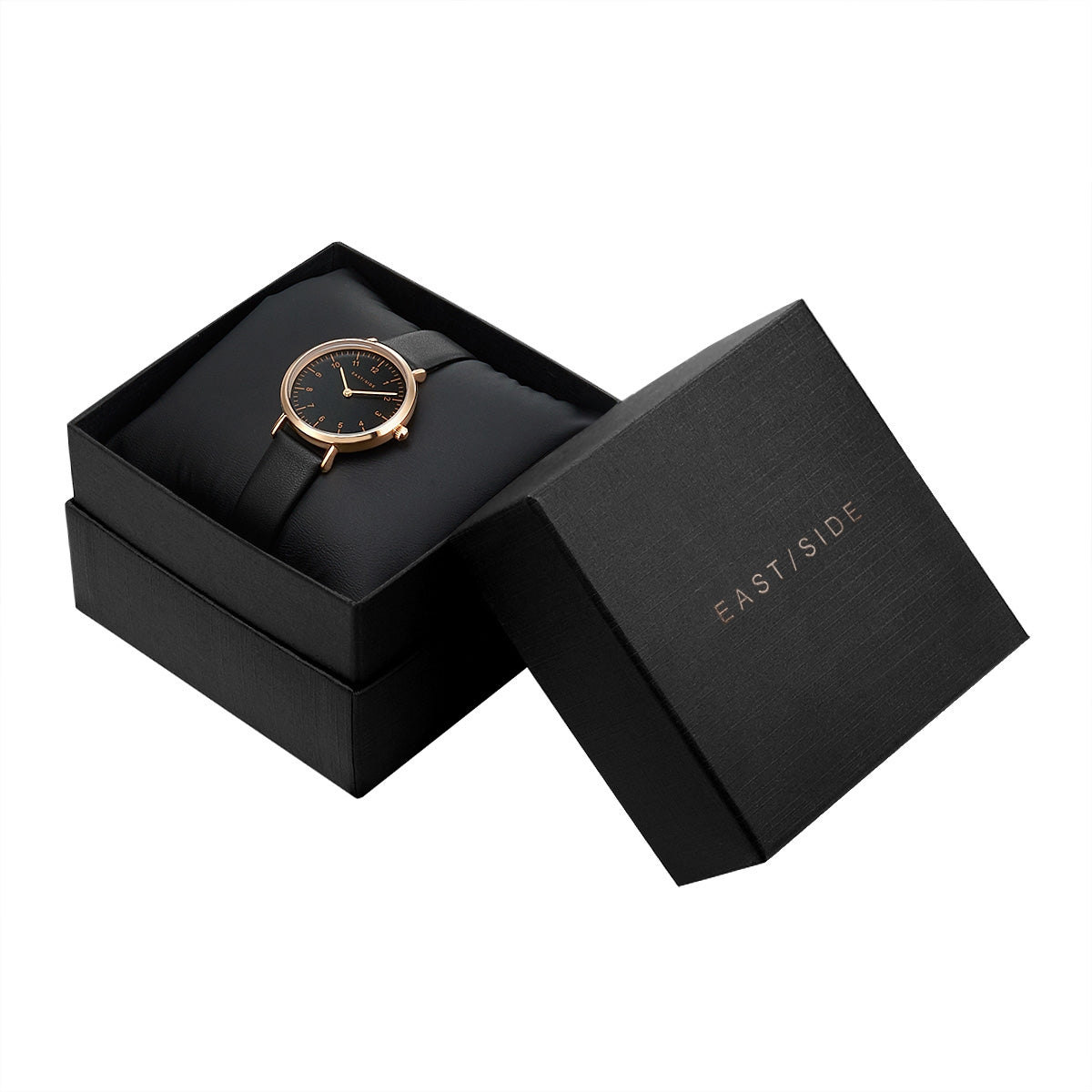 Damen Quarzuhr roségold Echtleder schwarz