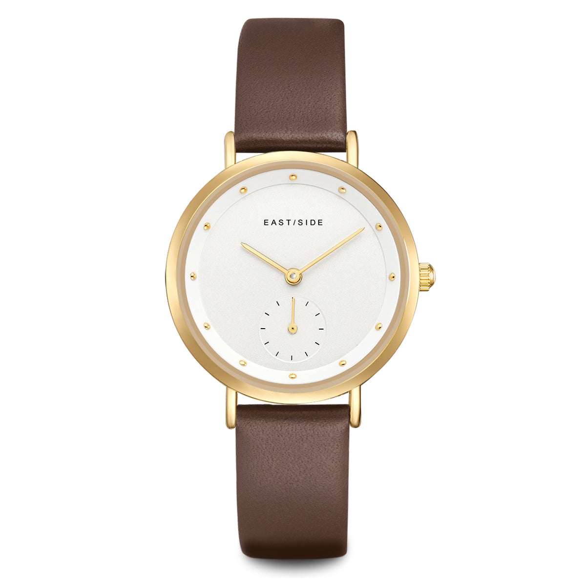 Damen Quarzuhr gelbgold Echtleder braun