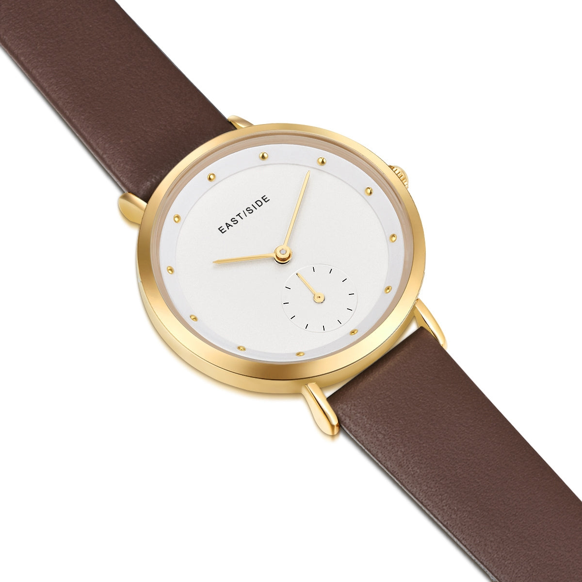 Damen Quarzuhr gelbgold Echtleder braun