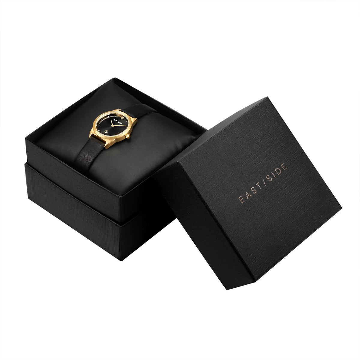 Damen Quarzuhr gelbgold Echtleder schwarz