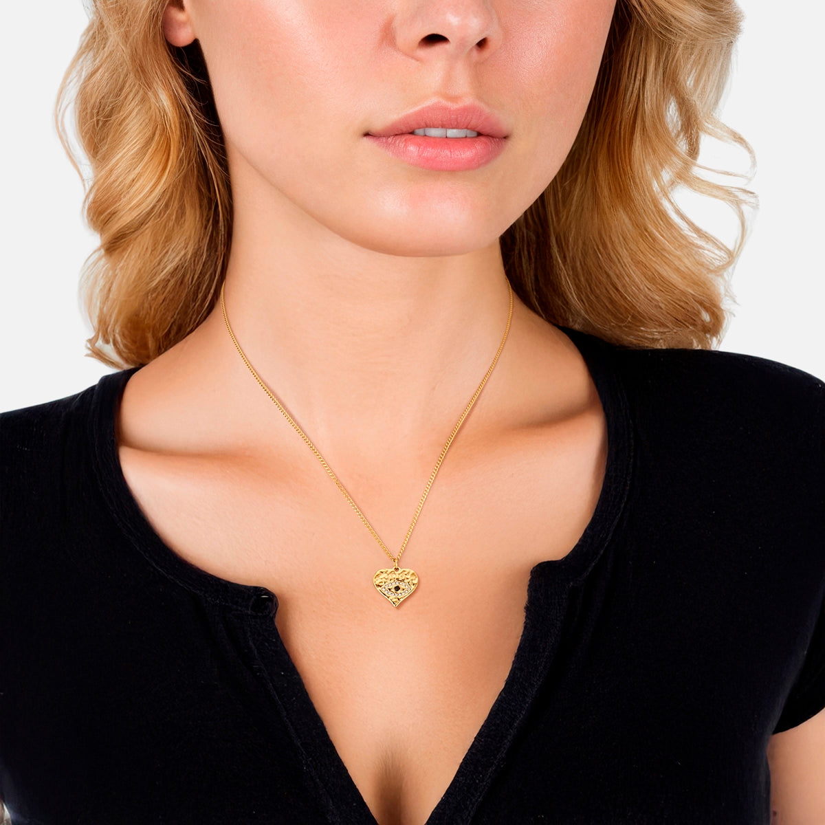 Kette mit Anhänger Edelstahl gelbgold Zirkonia weiß schwarz