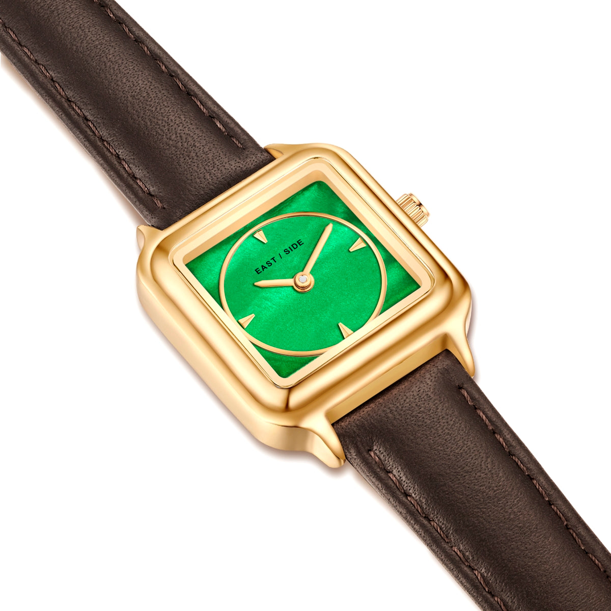 Damen Quarzuhr gelbgold Echtleder dunkelbraun