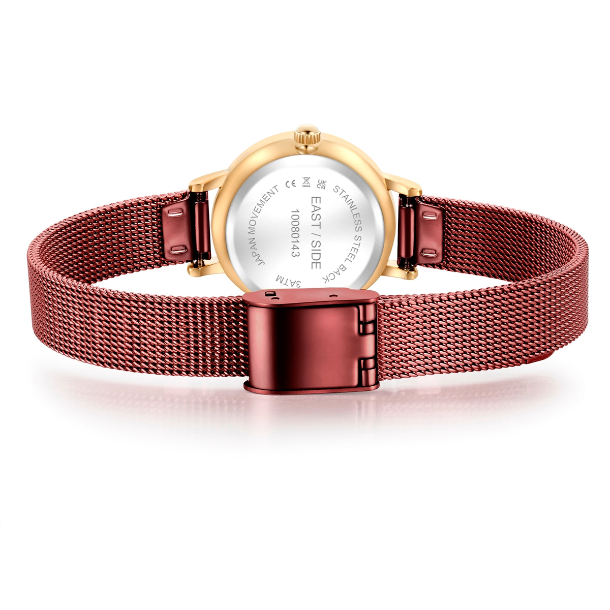 Damen Quarzuhr gelbgold Edelstahl bordeaux