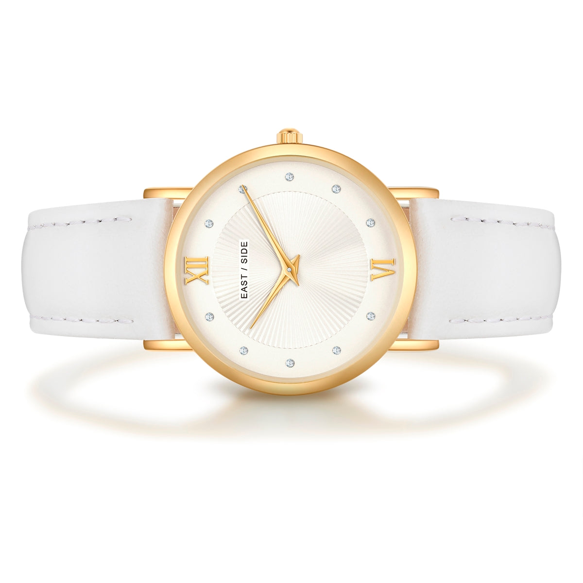 Damen Quarzuhr gelbgold Echtleder weiß