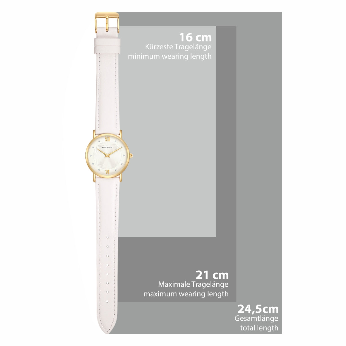 Damen Quarzuhr gelbgold Echtleder weiß
