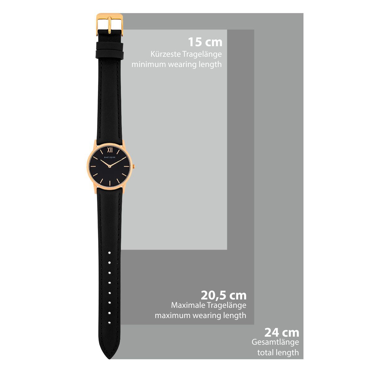 Damen Quarzuhr roségold Echtleder schwarz