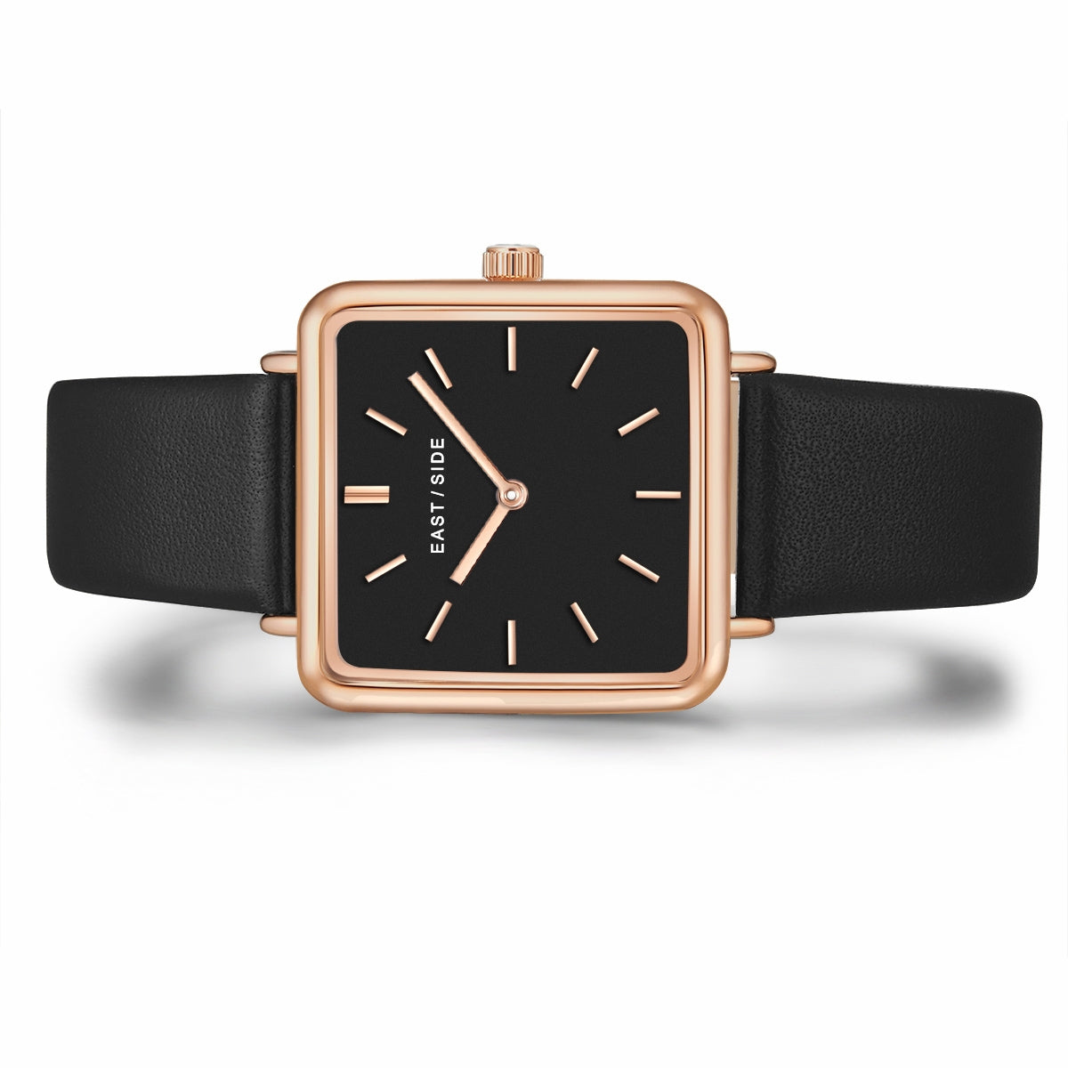 Damen Quarzuhr roségold Echtleder schwarz