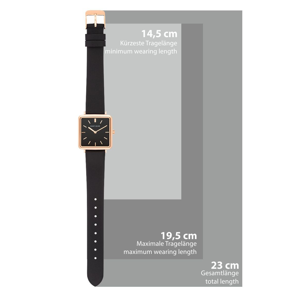 Damen Quarzuhr roségold Echtleder schwarz