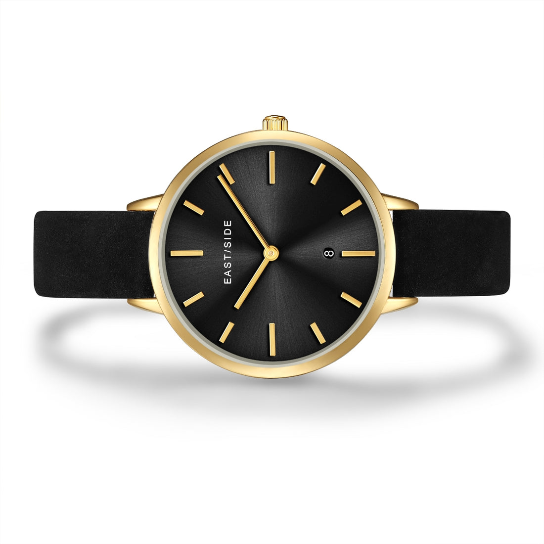Damen Quarzuhr gelbgold Echtleder schwarz