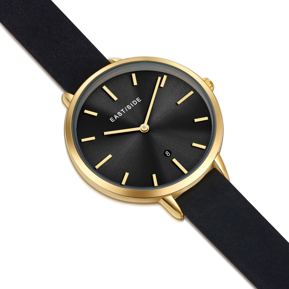 Damen Quarzuhr gelbgold Echtleder schwarz