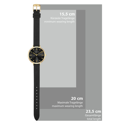 Damen Quarzuhr gelbgold Echtleder schwarz