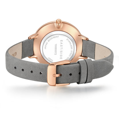 Damen Quarzuhr roségold Echtleder anthrazit