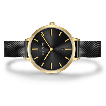 Damen Quarzuhr gelbgold Edelstahl schwarz