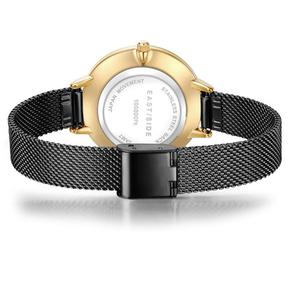 Damen Quarzuhr gelbgold Edelstahl schwarz