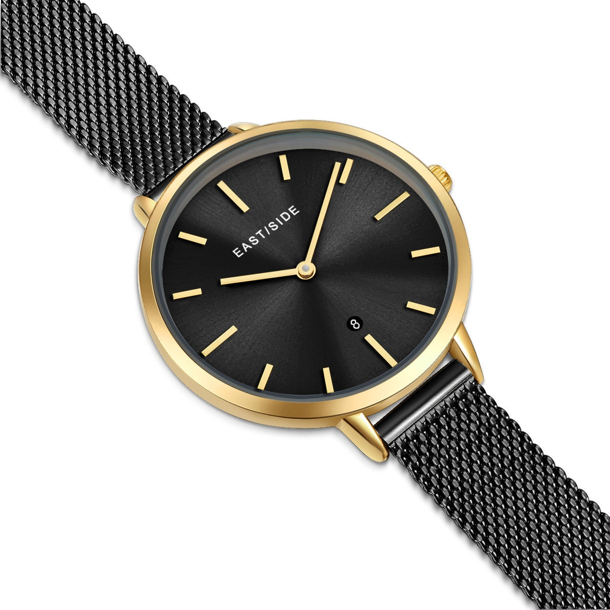 Damen Quarzuhr gelbgold Edelstahl schwarz