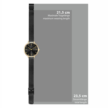 Damen Quarzuhr gelbgold Edelstahl schwarz