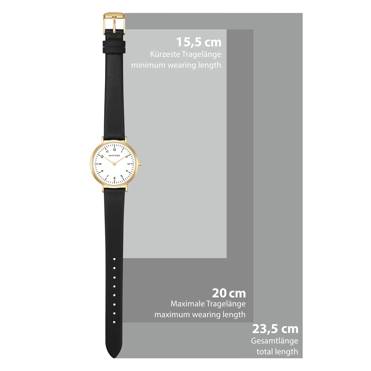 Damen Quarzuhr gelbgold Echtleder schwarz