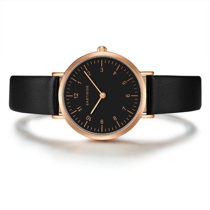 Damen Quarzuhr roségold Echtleder schwarz