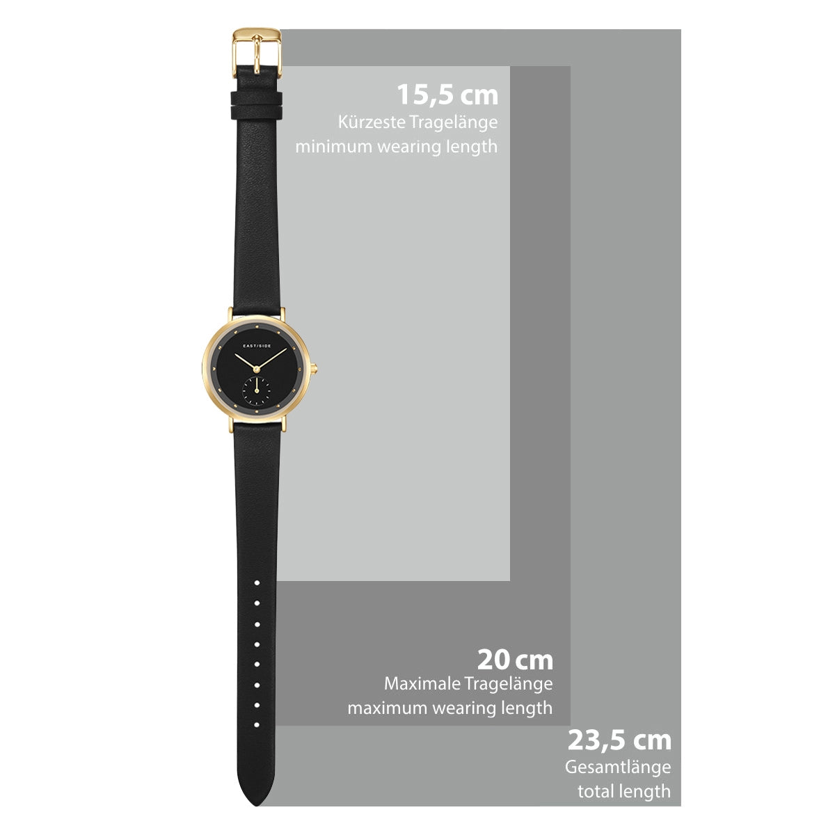 Damen Quarzuhr gelbgold Echtleder schwarz
