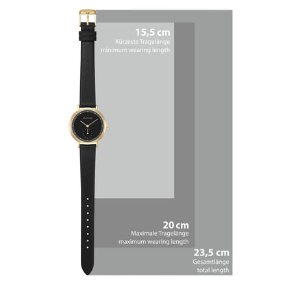 Damen Quarzuhr gelbgold Echtleder schwarz