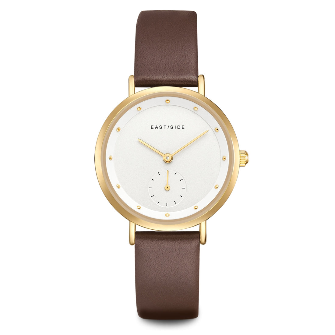 Damen Quarzuhr gelbgold Echtleder braun