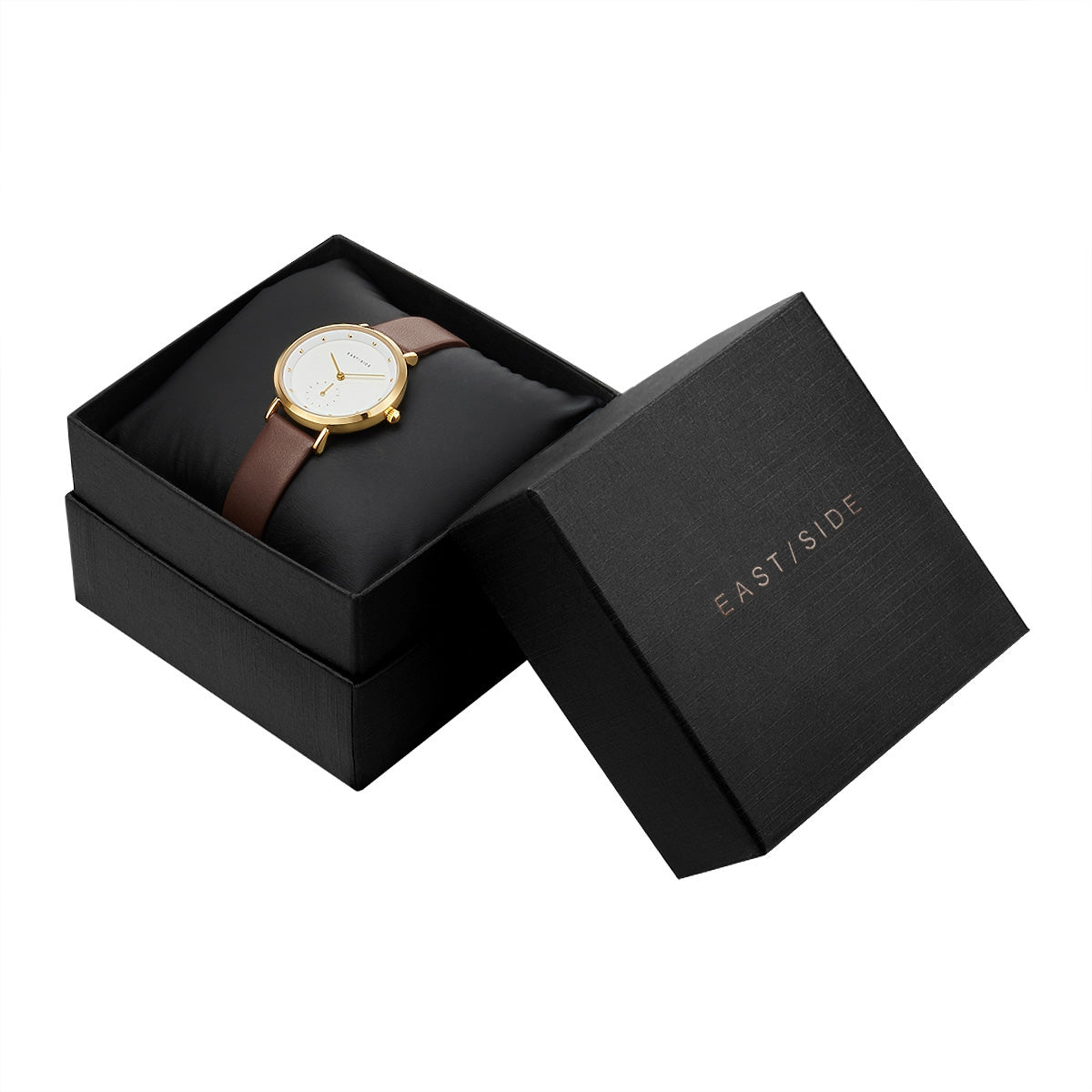 Damen Quarzuhr gelbgold Echtleder braun