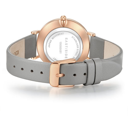 Damen Quarzuhr roségold Echtleder grau