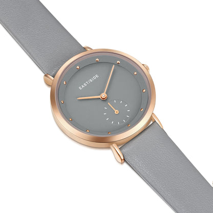 Damen Quarzuhr roségold Echtleder grau