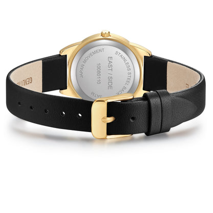 Damen Quarzuhr gelbgold Echtleder schwarz