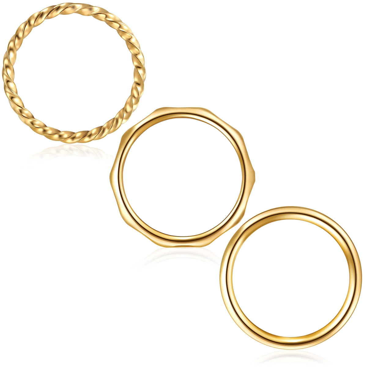 3er Set Ringe Edelstahl gelbgold