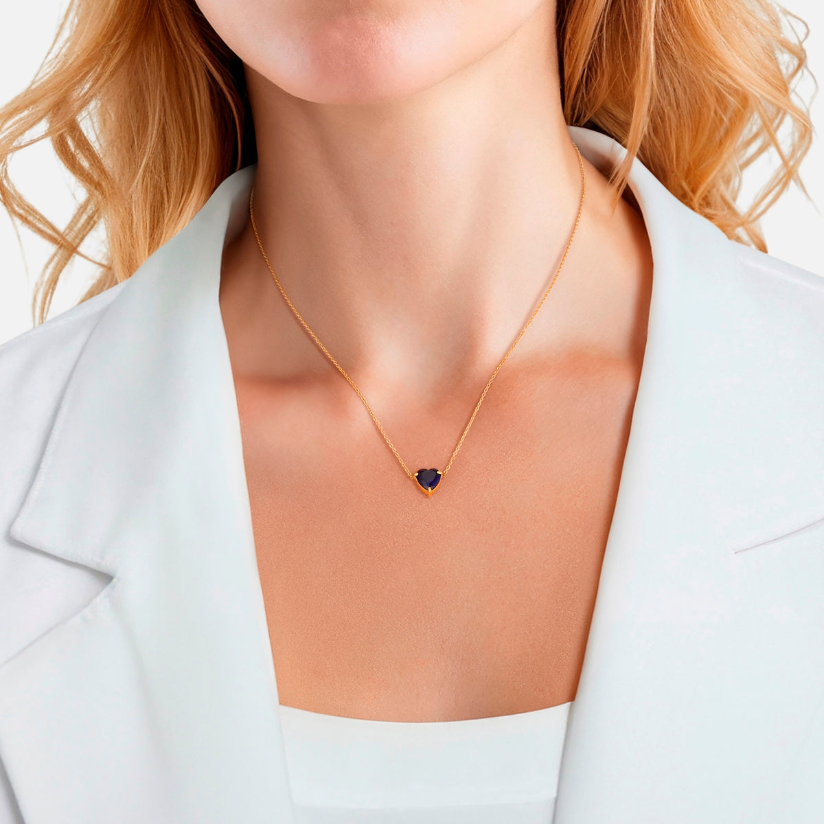 Kette mit Anhänger Edelstahl gelbgold Zirkonia blau