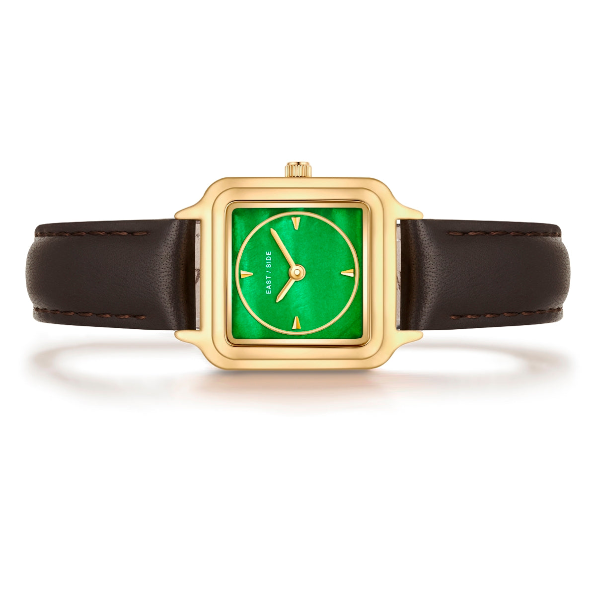 Damen Quarzuhr gelbgold Echtleder dunkelbraun