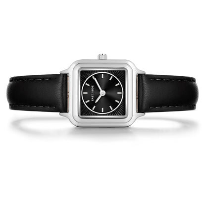Damen Quarzuhr silber Echtleder schwarz