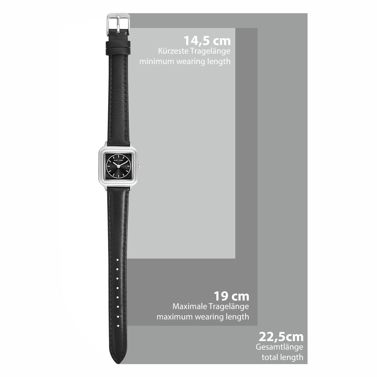 Damen Quarzuhr silber Echtleder schwarz