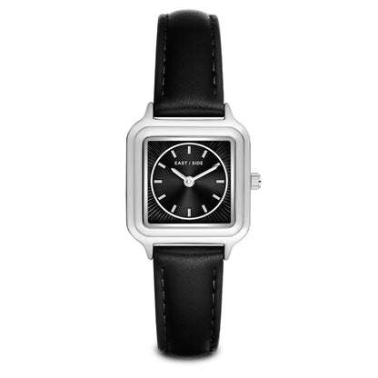 Damen Quarzuhr silber Echtleder schwarz