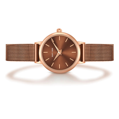 Damen Quarzuhr roségold Edelstahl braun