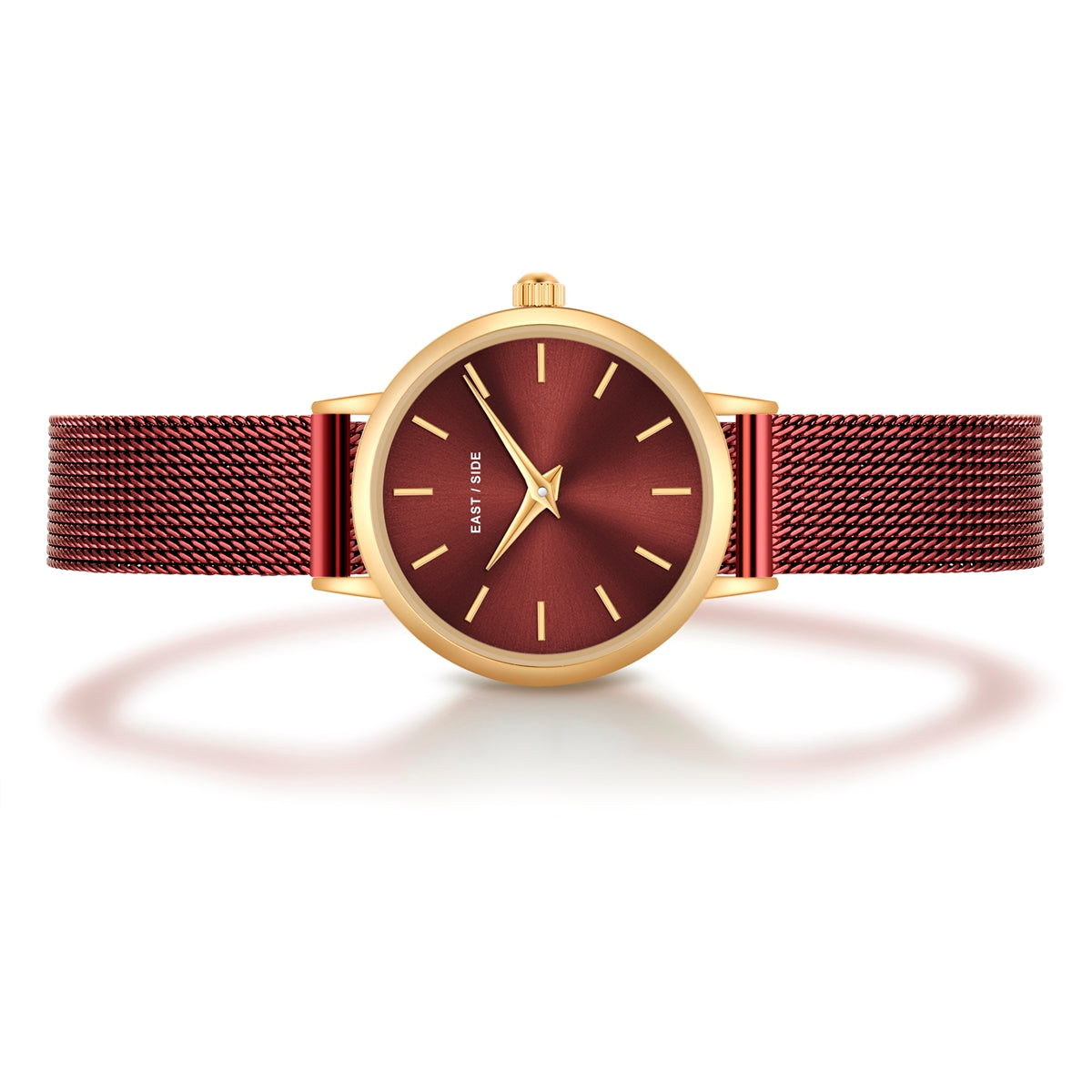 Damen Quarzuhr gelbgold Edelstahl bordeaux