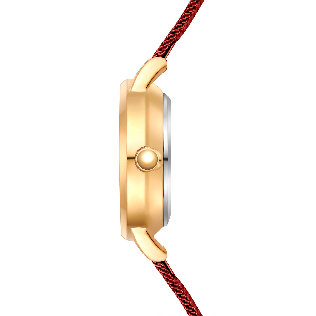 Damen Quarzuhr gelbgold Edelstahl bordeaux