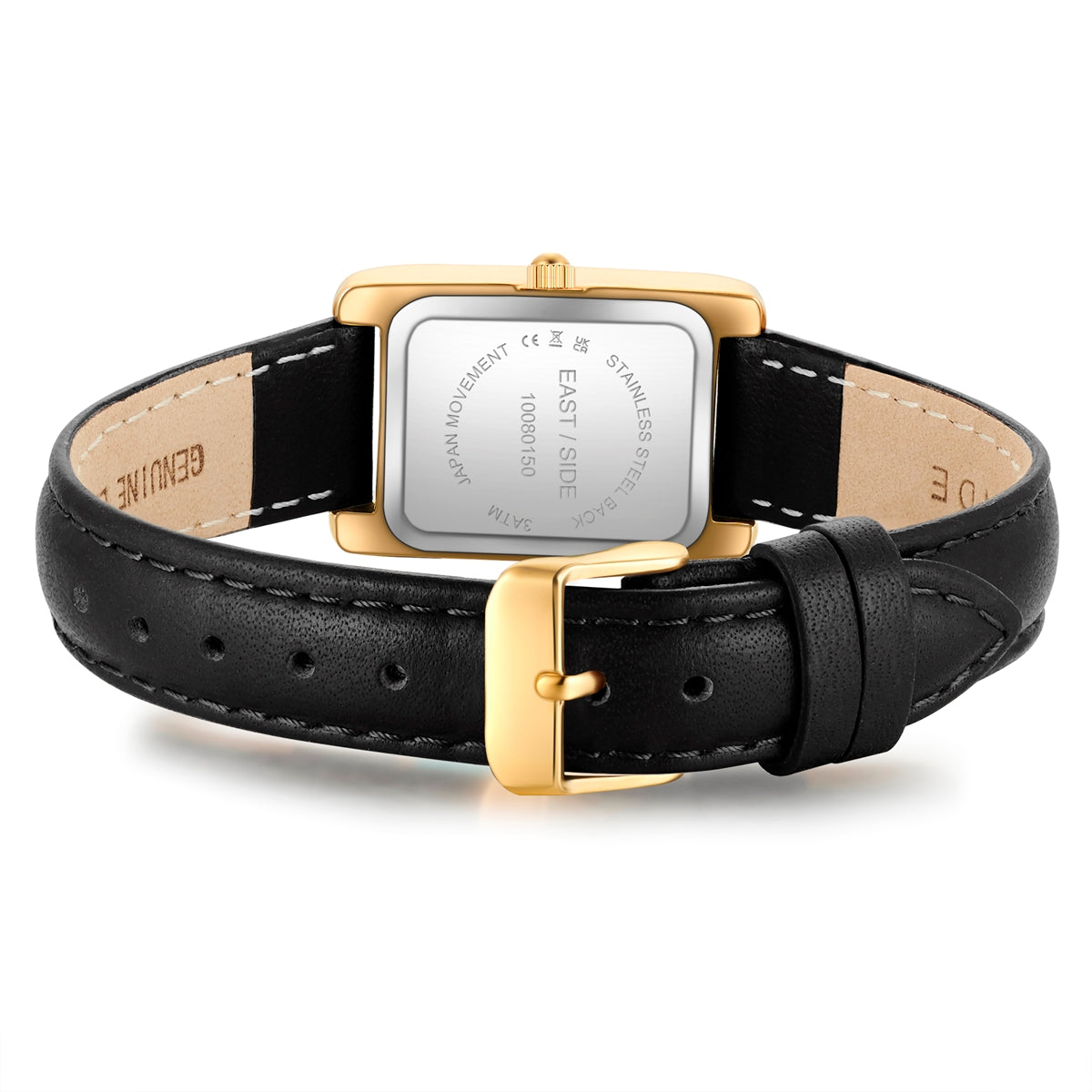 Damen Quarzuhr gelbgold Echtleder schwarz