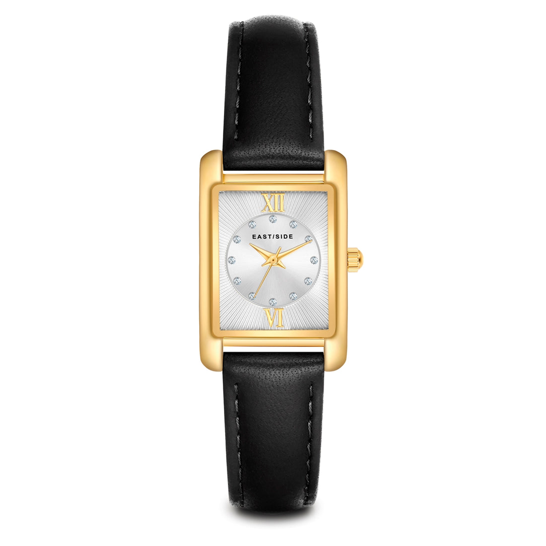 Damen Quarzuhr gelbgold Echtleder schwarz