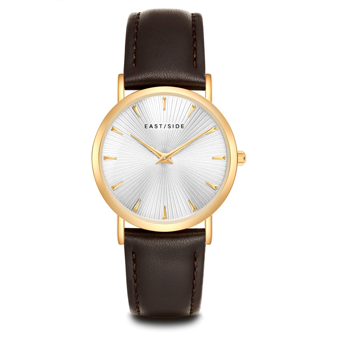Damen Quarzuhr gelbgold Echtleder dunkelbraun