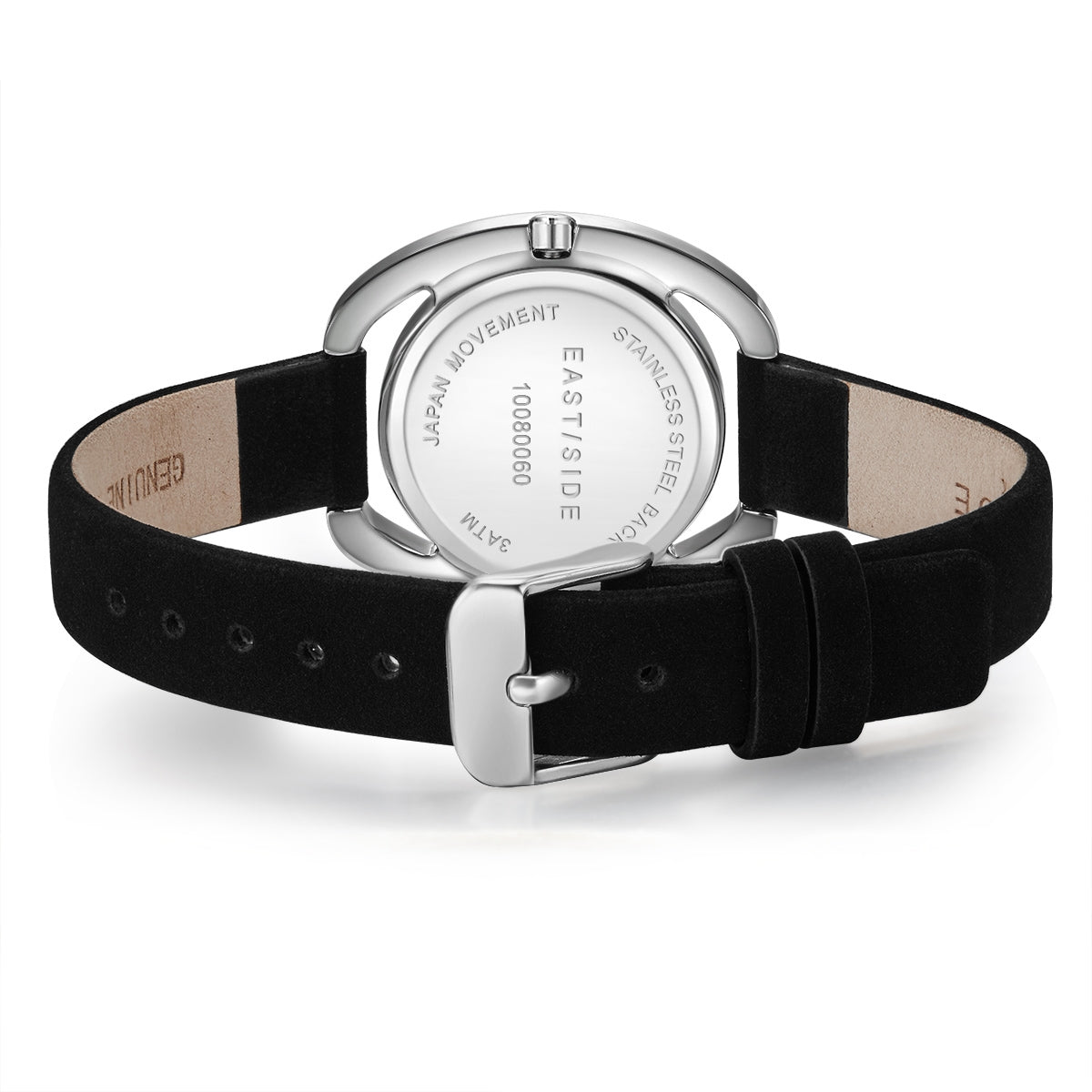 Damen Quarzuhr silber Echtleder schwarz