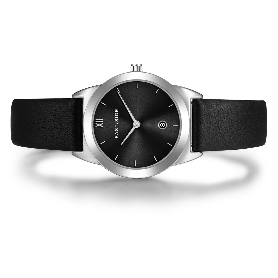 Damen Quarzuhr silber Echtleder schwarz